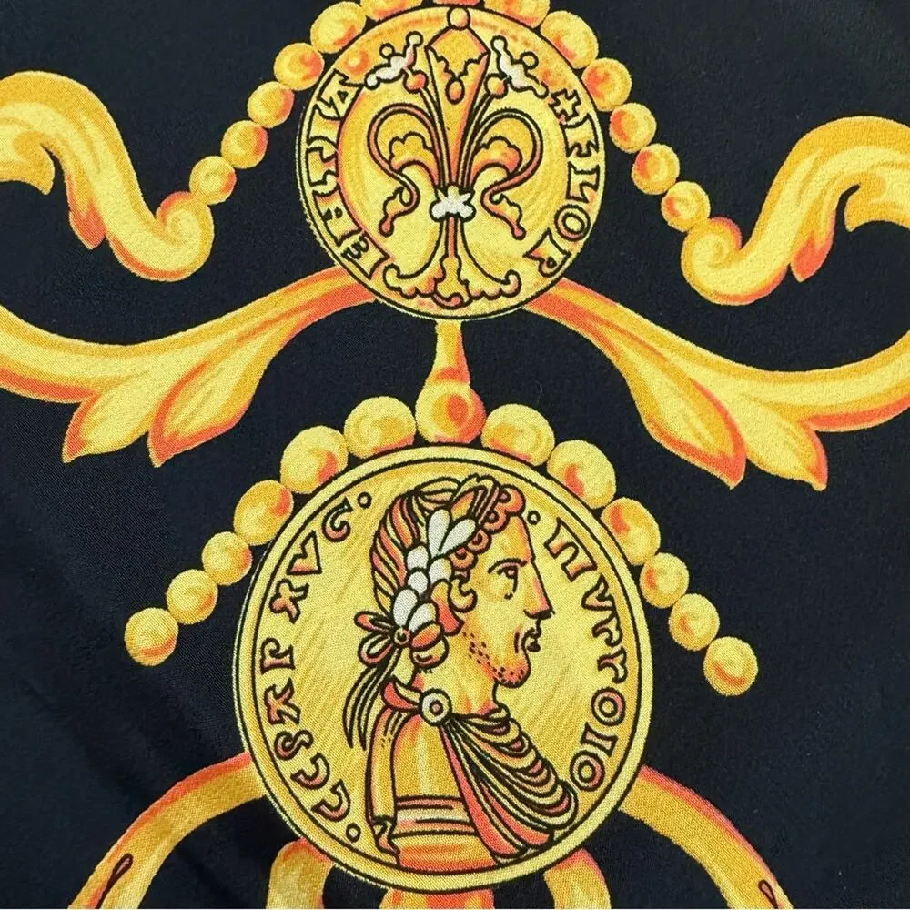 Escada Baroque Gold Black Silk Scarf 34”x35”